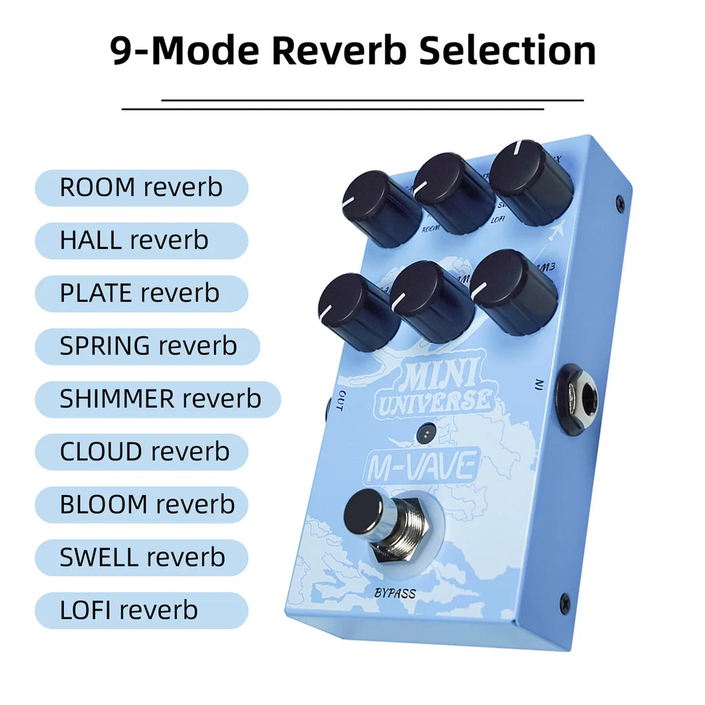 M-VAVE Mini Universe Guitar Effect Pedal Digital Reverb Pedal Digital Modeling Reverberation Effector & 9-Mode Reverb Selection