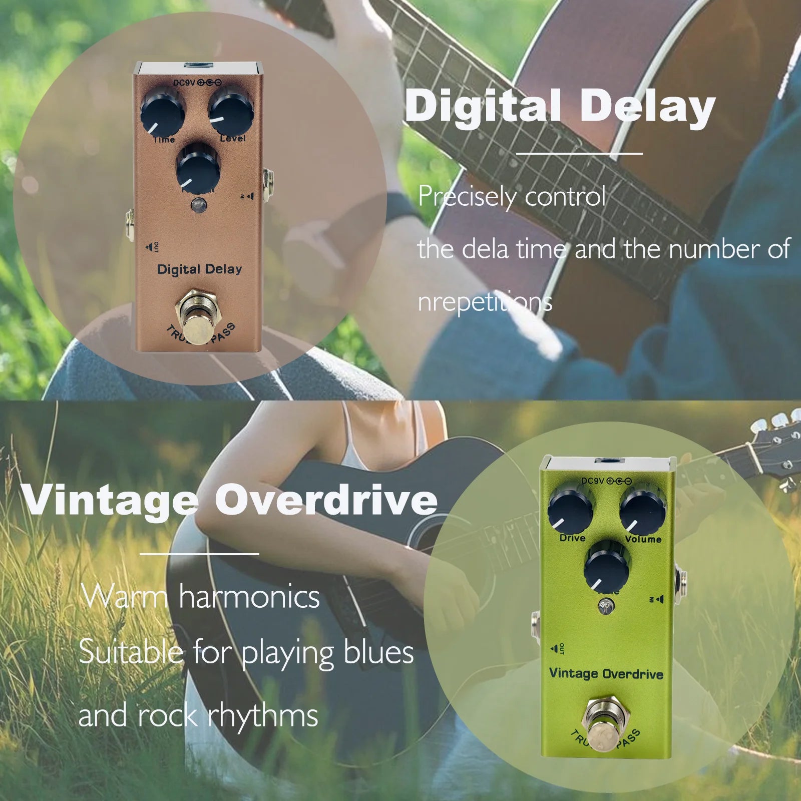 Mini Electric Guitar Effect Pedal Overdrive/Distortion Crunch/US Dream/Chorus/Vintage Phase/Digital Delay/Tremolo