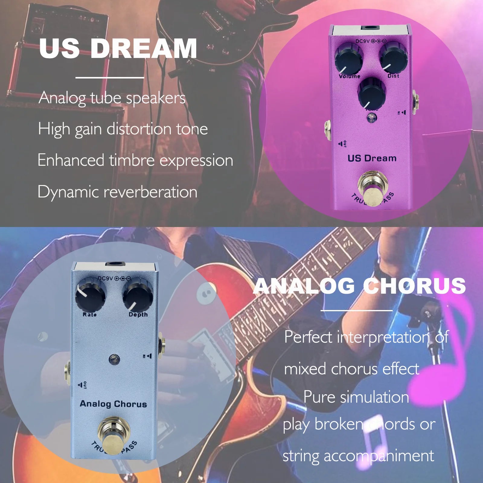 Mini Electric Guitar Effect Pedal Overdrive/Distortion Crunch/US Dream/Chorus/Vintage Phase/Digital Delay/Tremolo