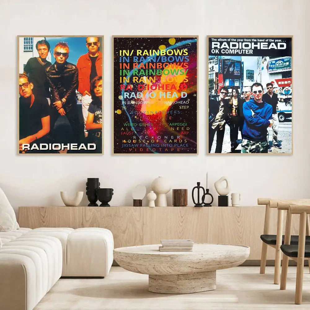 R-RadioheadES Rock and roll cool Poster HD art sticky wall waterproof home living room bedroom bar aesthetic decoration