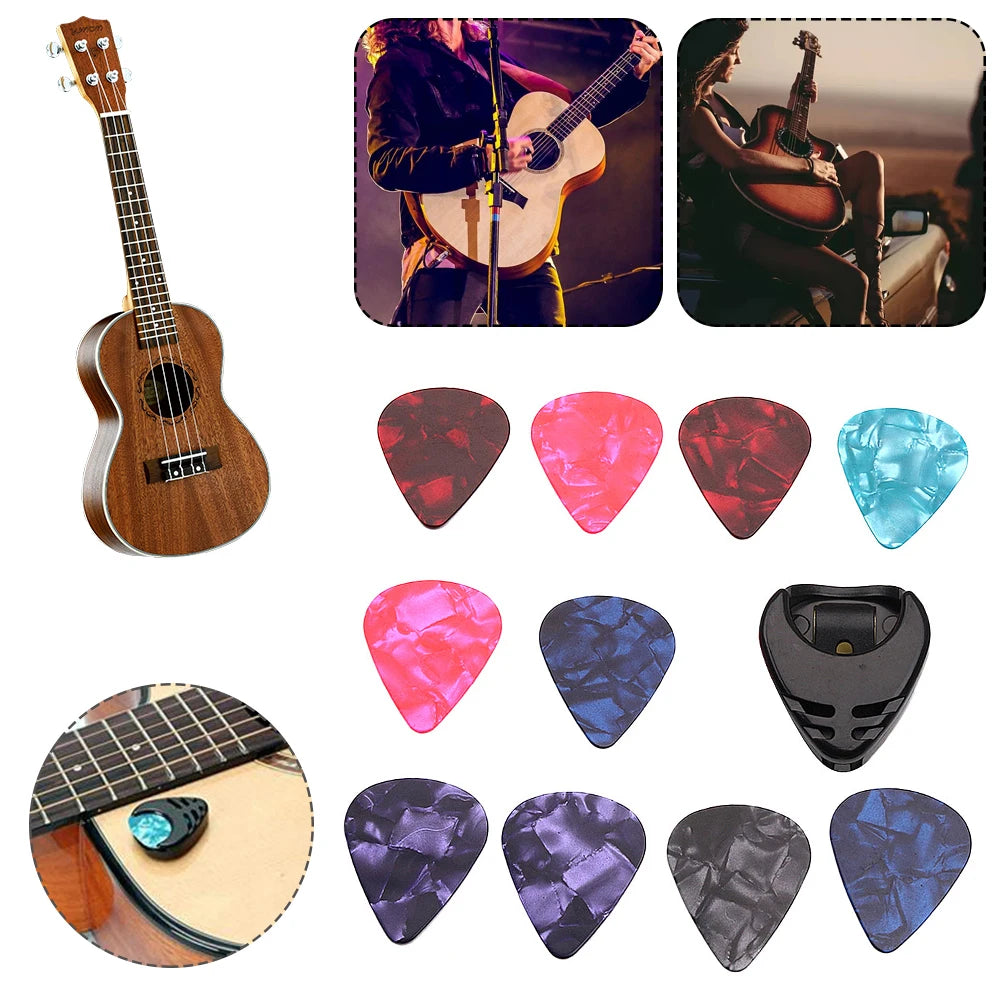 10Pcs Electric Guitar Picks Multifunction Guitar Picks & Pick Holder Set Acoustic Guitar Picks Celluloid for Guitar Lovers