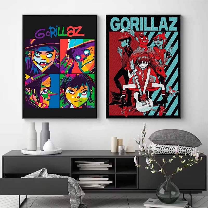 Virtual Rock Band Gorillaz Music Posters and Prints Canvas Painting Hip Hop Wall Art Picture for Bedroom Home Decor Fans Gift