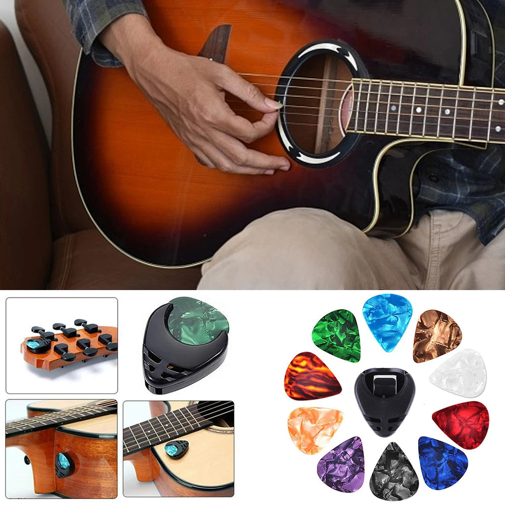 10Pcs Electric Guitar Picks Multifunction Guitar Picks & Pick Holder Set Acoustic Guitar Picks Celluloid for Guitar Lovers