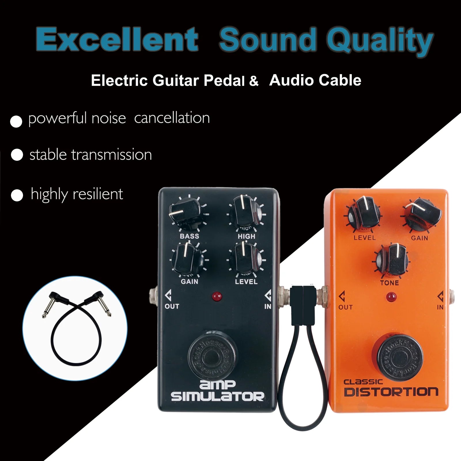 Miwayer Anti-Noise Electric Guitar Pedal Audio Cable 1/4 Right Angle Pedal Connectors/for Pedal Music Instrument Accessories