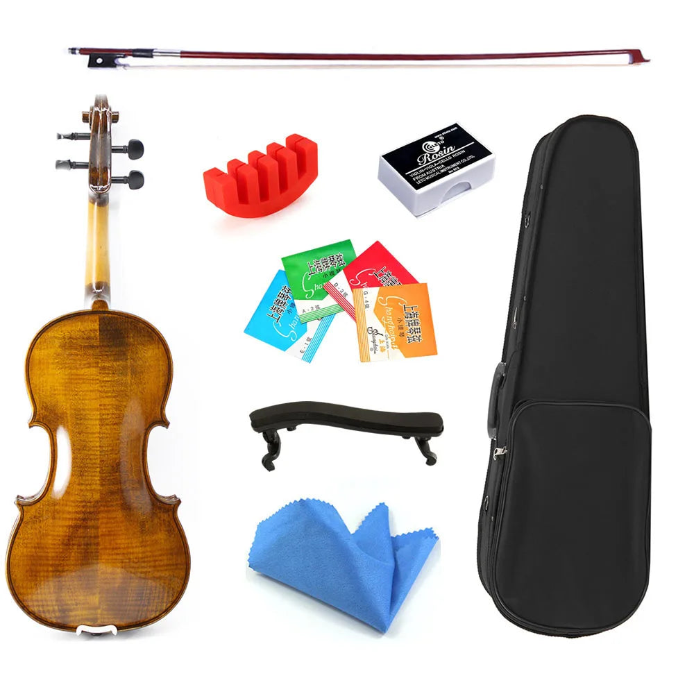 TONGLING Handmade Advanced Violin Flamed Maple Spruce Profession Violin 4/4 Ebony Parts with Bow Case Tuner