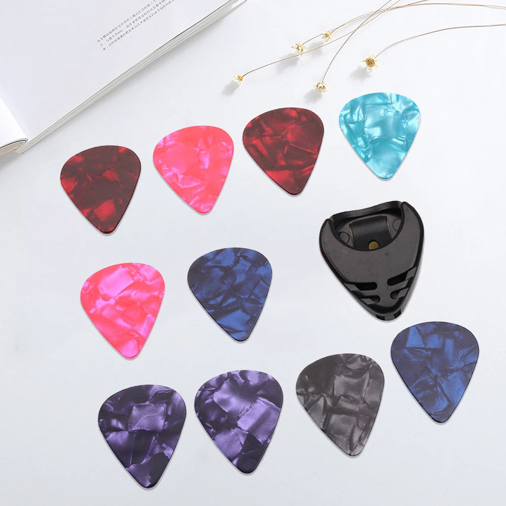 10Pcs Electric Guitar Picks Multifunction Guitar Picks & Pick Holder Set Acoustic Guitar Picks Celluloid for Guitar Lovers
